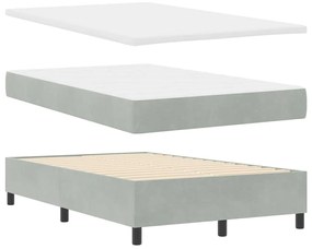 Cama Box com Colchão &amp; Luz LED Cinza Claro 120x190 cm Veludo