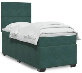 Cama com molas/colchão 80x200 cm veludo verde-escuro