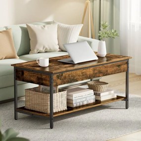 Mesa de centro com altura ajustável, 50 × 100 cm, com compartimento, castanho vintage e Preto