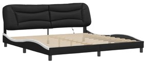 Estrutura cama c/ luz LED 200x200 cm couro artif. preto/branco