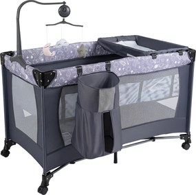 Cama de Viagem Dobrável para Bebé com Trocador, 126 x 65 x 77 cm, 4 Funções, Cinzento-escuro