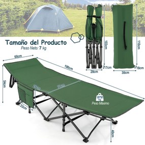 Cama de Campismo portátil, Suporta 272 kg com Encosto de Cabeça Inclinado Portátil para Viajar Caminhadas Caravanas 190x70x54 cm Verde