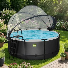 Piscina Redonda Black Leather ø360x122cm com bomba de filtro de areia e cobertura cúpula - preta