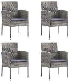vidaXL Cadeiras jardim c/ almofadões cinza escuro 4 pcs vime PE cinza