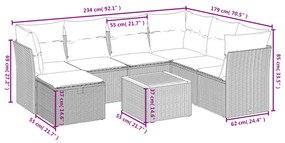 8 pcs conj. sofás jardim c/ almofadões vime PE bege misturado
