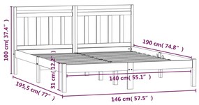 Estrutura de cama 140x190 cm madeira de pinho maciça preto