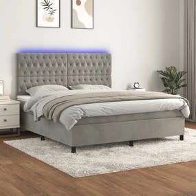 vidaXL Cama box spring c/ colchão/LED 180x200 cm veludo cinzento-claro