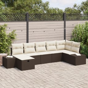 Conjunto de Sofá de Jardim com Almofadas Castanho em Rattan Sintético