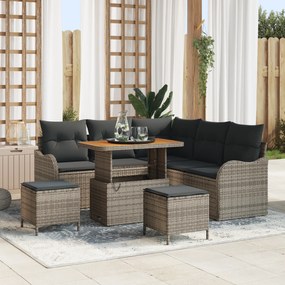 Conjunto de Sofás de Jardim de 8 Peças com Almofadas Cinza Rattan de P
