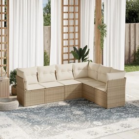 vidaXL 6 pcs conjunto de sofás p/ jardim com almofadões vime PE bege