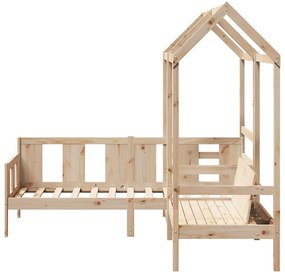 Conj. de sofá-cama e banco com telhado 80x200 cm pinho maciço