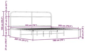 Estrutura de cama sem colchão 193x203cm metal carvalho sonoma