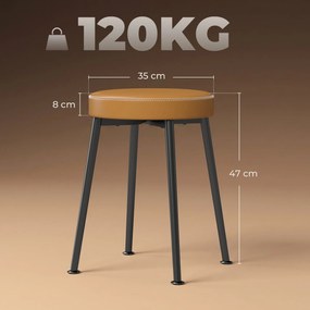 Conjunto de 2 banco redondos de sala de jantar, empilháveis com assento estofado em PU, castanho e preto