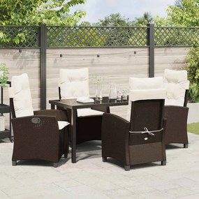 Conjunto de Jantar de Jardim de 5 Peças com Almofadas - Rattan Castanh