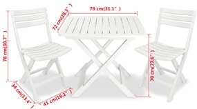 Conjunto bistrô para jardim 3 pcs plástico branco
