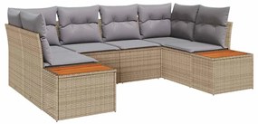 Conjunto de Sofá de Jardim de 6 Peças com Almofadas Bege em Rattan Pol