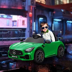 Carro Elétrico para Crianças Carro Mercedes-Benz AMG GTR com Bateria 12V Faróis  Buzina e Música 108x67x46 cm Verde