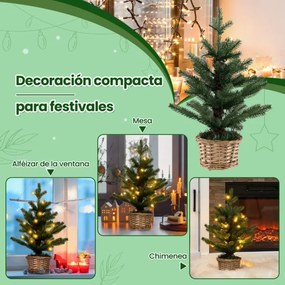 Árvore de Natal em vaso de madeira de 53 cm com 96 ramos, 20 luzes LED brancas quentes e temporizador verde