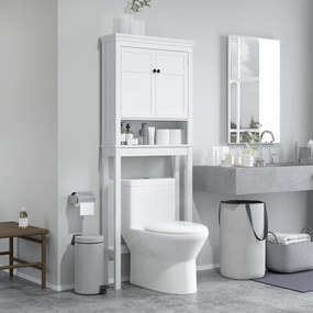 Móvel sobre Sanita Armário para Máquina de Lavar Roupa com 2 Portas Compartimento e Prateleira Ajustável 70x20x175 cm Branco