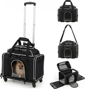 Transportadora para Animais de Estimação, 46 x 29 x 28 cm, 3 em 1 com Rodas Removíveis, Preto