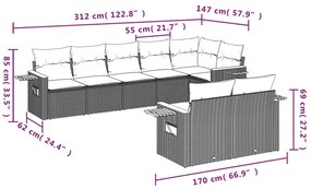 8 pcs conjunto sofás de jardim com almofadões vime PE preto