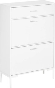 HOMCOM Móvel para 12 Pares de Sapatos Armário Estreito 2 Gavetas Basculantes e 1 Gaveta 75x26x110 cm Branco | Aosom Portugal
