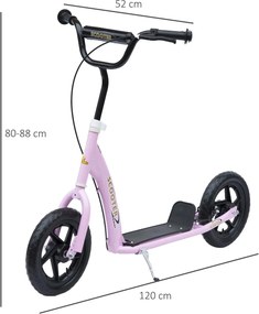 Trotinete para Crianças acima de 5 anos Scooter de 2 Rodas Grandes de 12 Polegadas com Freio e Guidão Ajustável em Altura Carga Máx. 50kg 120x52x80-88