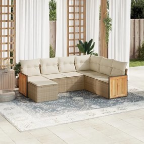 7 pcs conjunto de sofás p/ jardim com almofadões vime PE bege
