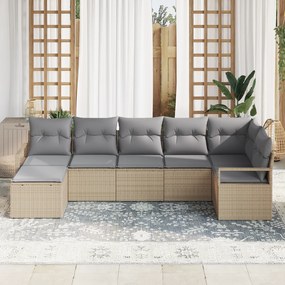 Conjunto de Sofá de Jardim de 7 Peças com Almofadas Bege Rattan em Pol