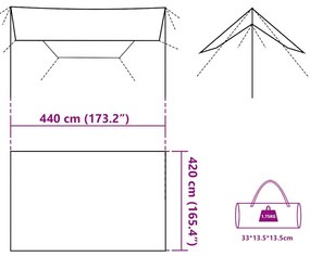 Lona de campismo 420x440 cm impermeável cinzento e laranja