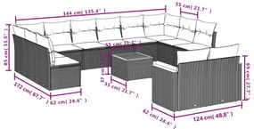 13 pcs conjunto de sofás de jardim com almofadões vime PE preto