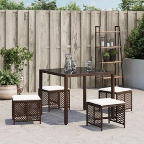 Bancos jardim com almofadões 4 pcs 41x41x36 cm vime PE castanho
