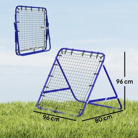 Rede de Ressalto para Futebol em Metal com Ângulo Ajustável e 20 Cordas Elásticas 96x80x96 cm Azul
