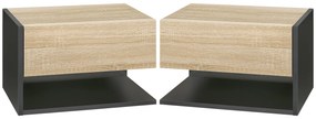 HOMCOM Conjunto de 2 Mesas de Cabeceira Flutuantes com 1 Gaveta e Prateleira Aberta 46x30x30 cm Carvalho e Preto | Aosom Portugal