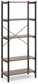 Prateleira industrial de tubo de 4 níveis com estrutura de metal para sala de estar e cozinha - marrom rústico