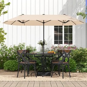 Guarda-sol duplo para jardim com base recarregável, manivela e 12 hastes de alta resistência Bege