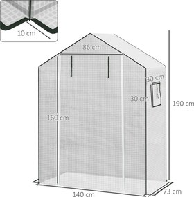 Lona de substituição para estufa de jardim 140 x 73 x 190 cm (ESTRUTURA NÃO INCLUIDA) com janela e porta anti-UV para o jardim - Branca