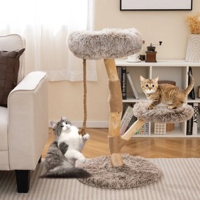 Arranhador para gatos, em madeira com 3 superfícies de assento em pelúcia, corda e poste para arranhar em juta, torre para gatos, móvel para gatos em