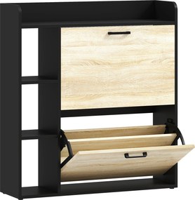 HOMCOM Sapateira Estreita com 3 Prateleiras Laterais e Prateleiras Ajustáveis para 15 Pares de Sapatos 83x24x90,5 cm Madeira e Preto | Aosom Portugal