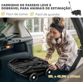 Carrinho para Cães Dobrável Carrinho para Cães Miniatura com Barra de Empurre Ajustável Desenho Aberto 53x45x28 cm Preto