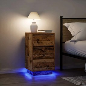 vidaXL Mesa de cabeceira com luzes LED 38x34x65 cm madeira velha