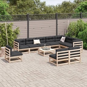 11 pcs conjunto sofás de jardim madeira de pinho maciça