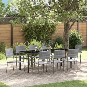 vidaXL Conjunto de Jantar de Jardim de 9 Peças Cinza Rattan Poliéster