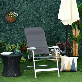 Cadeira de jardim dobrável de alumínio com encosto alto ajustável de 7 posições e encosto de cabeça acolchoado 75x61,5x114,5 cm cinza