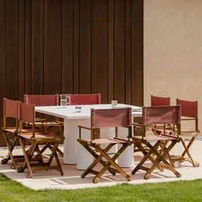 Conjunto De Mesa Quadrada De 150x150 Cm Em Cimento Lisboa E 8 Cadeiras Dobráveis De Madeira Ridley Para Diretor De Jardim Telha Vermelha - Sklum
