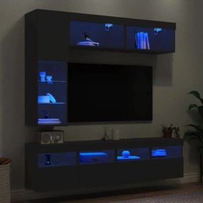 vidaXL 7 pcs conjunto de móveis de parede para TV com luzes LED preto