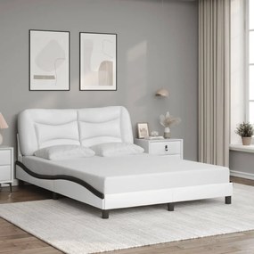 Estrutura cama c/ luzes LED 140x200cm couro artif. branco/preto