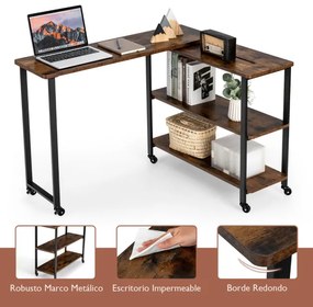 Mesa para computador secretária giratória 360 °  de metal com 6 rodas universais Mesa para sofá para escritório 101 x 30 x 70,5 cm Castanho