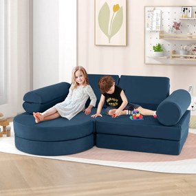 Sofá modular de 13 peças para crianças  seccional versátil para crianças para creche de espuma convertível Azul Marinho