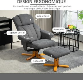 Poltrona de relaxamento com apoio para os pés, poltrona de descanso, encosto reclinável, assento almofadado, 79 x 80 x 104 cm, cinzento escuro